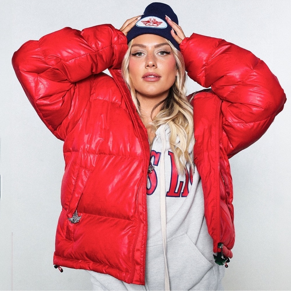 Boys Lie Red Puffer Logo Jacket in Red M/ L